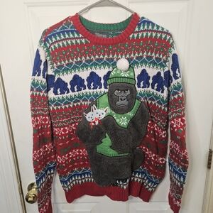 33 Degrees Ugly Christmas Sweater Men Size Small Unisex Gorilla & Kitten